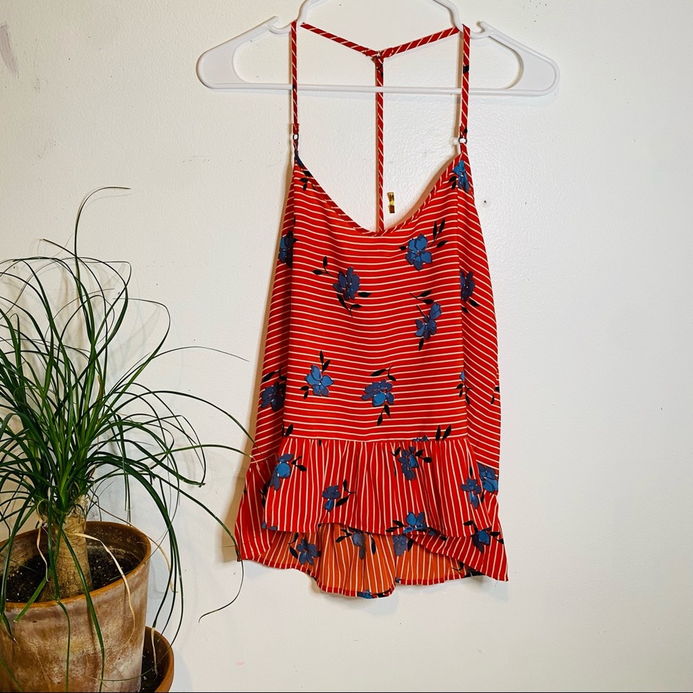 Abercrombie & Fitch Summer Floral Tank Orange and Blue Stripes Small